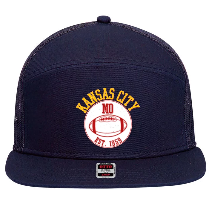 Kansas City MO KC Football EST 1959 Emblem 7 Panel Mesh Trucker Snapback Hat