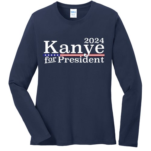 Kanye 2024 For President Ladies Missy Fit Long Sleeve Shirt