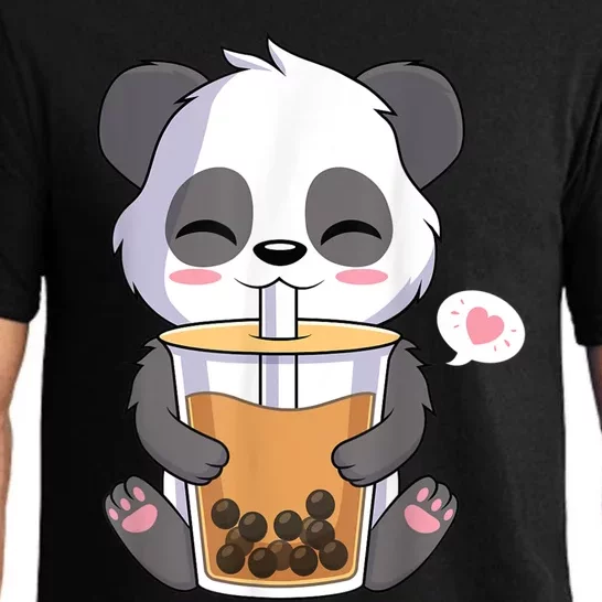 Kawaii Anime Panda Drinking Boba Bubble Tea Pajama Set