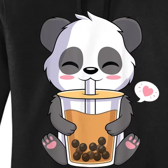 Kawaii Anime Panda Drinking Boba Bubble Tea Women's Pullover Hoodie