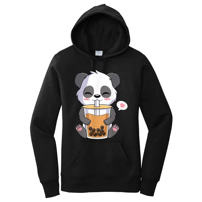 Kawaii Anime Panda Drinking Boba Bubble Tea Women's Pullover Hoodie