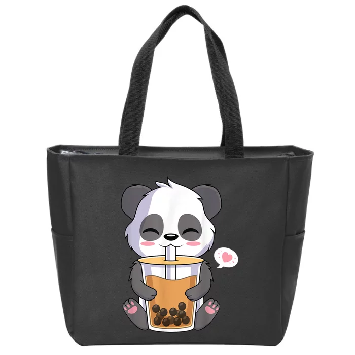 Kawaii Anime Panda Drinking Boba Bubble Tea Zip Tote Bag