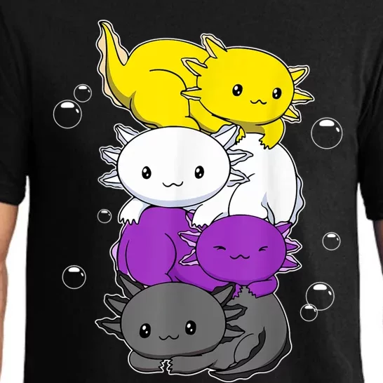 Kawaii Axolotl Pile Nonbinary Flag LGBTQ Pajama Set