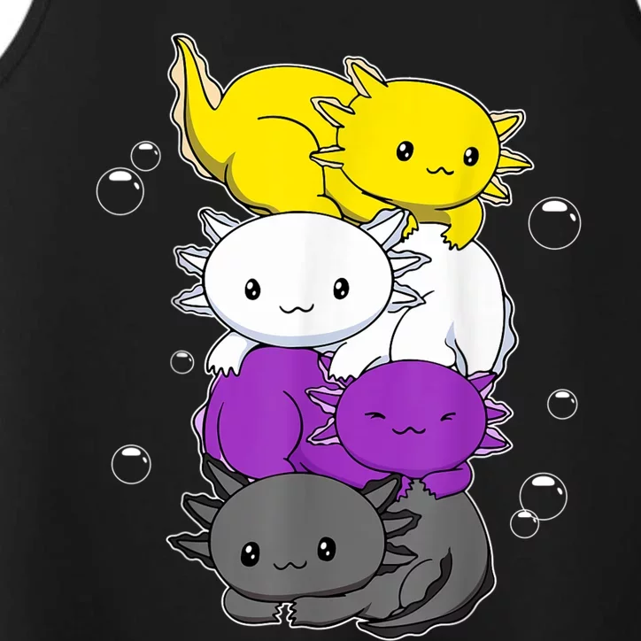 Kawaii Axolotl Pile Nonbinary Flag LGBTQ Performance Tank