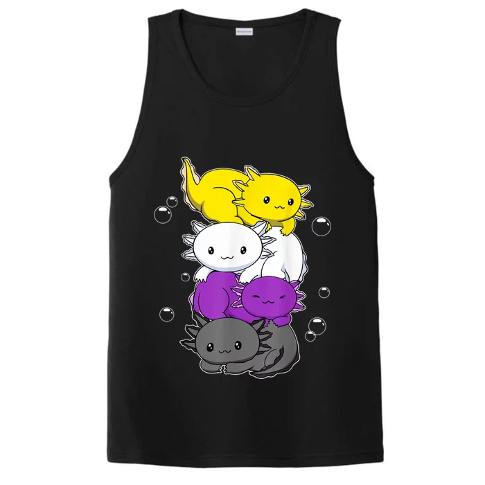 Kawaii Axolotl Pile Nonbinary Flag LGBTQ Performance Tank