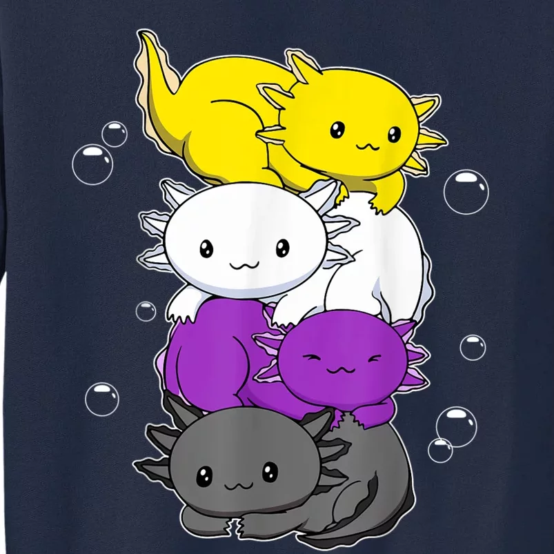 Kawaii Axolotl Pile Nonbinary Flag LGBTQ Tall Sweatshirt