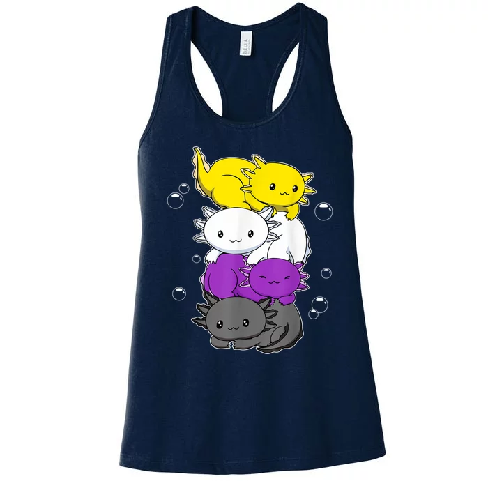 Kawaii Axolotl Pile Nonbinary Flag LGBTQ Women's Racerback Tank