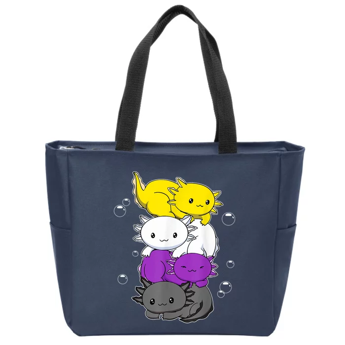 Kawaii Axolotl Pile Nonbinary Flag LGBTQ Zip Tote Bag