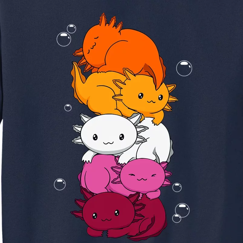 Kawaii Axolotl Pile Lesbian Pride Flag LGBTQ Tall Sweatshirt