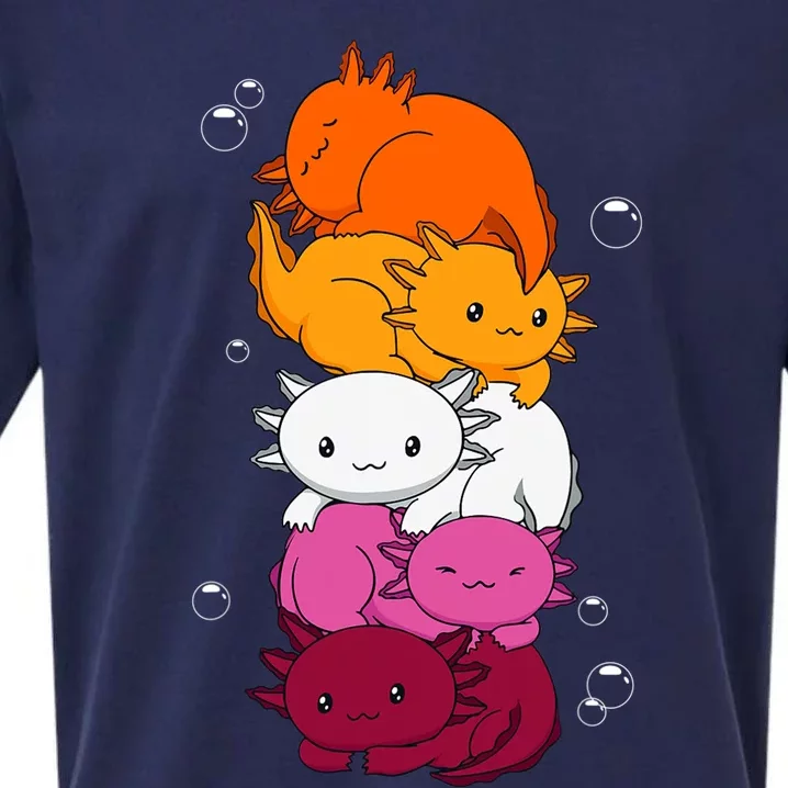 Kawaii Axolotl Pile Lesbian Pride Flag LGBTQ Sueded Cloud Jersey T-Shirt