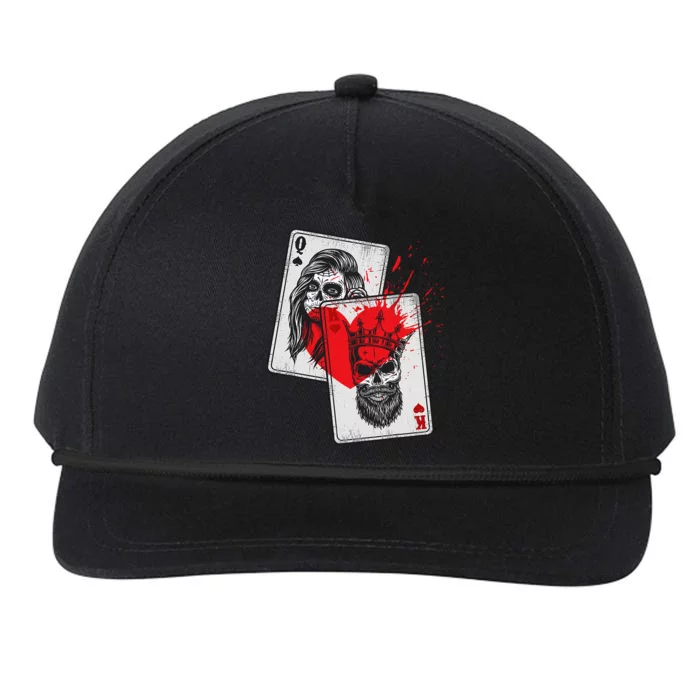 King and Queen Skull and Catrina Playing Cards Couple Snapback Five-Panel Rope Hat