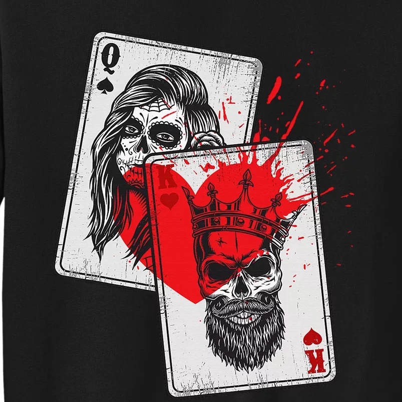 King and Queen Skull and Catrina Playing Cards Couple Tall Sweatshirt