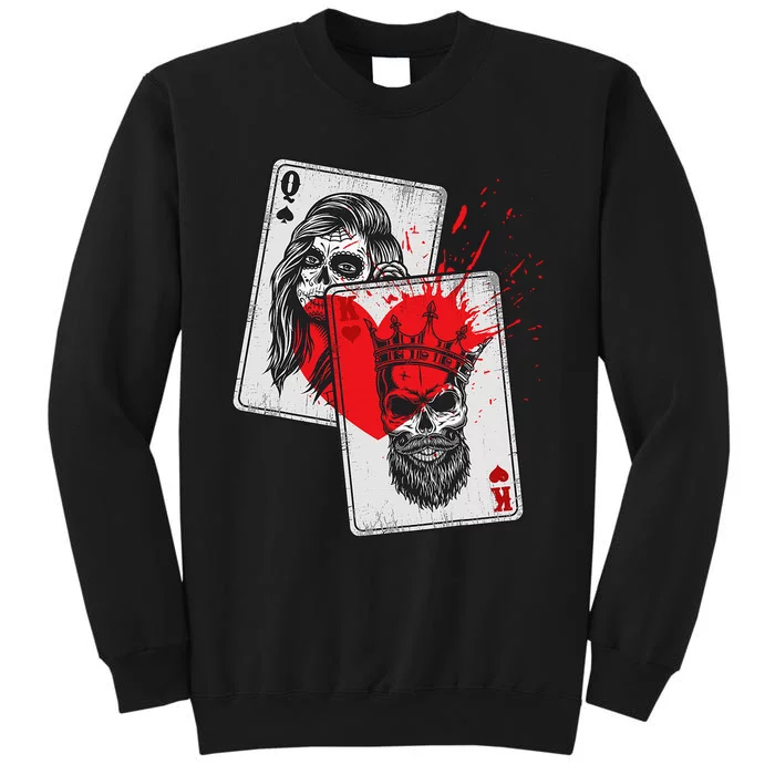 King and Queen Skull and Catrina Playing Cards Couple Tall Sweatshirt