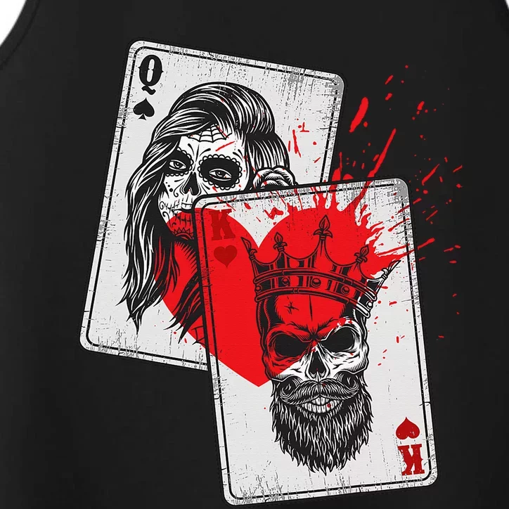 King and Queen Skull and Catrina Playing Cards Couple Performance Tank