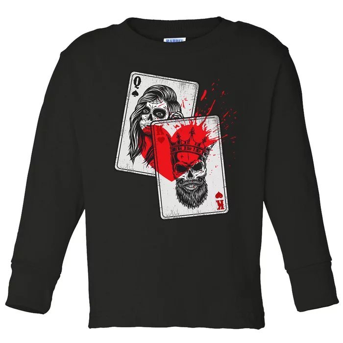 King and Queen Skull and Catrina Playing Cards Couple Toddler Long Sleeve Shirt