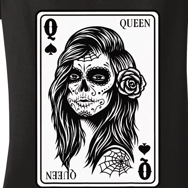 King And Queen Skull 12 Card Hearts Flush Couple Matching Women's V-Neck T-Shirt