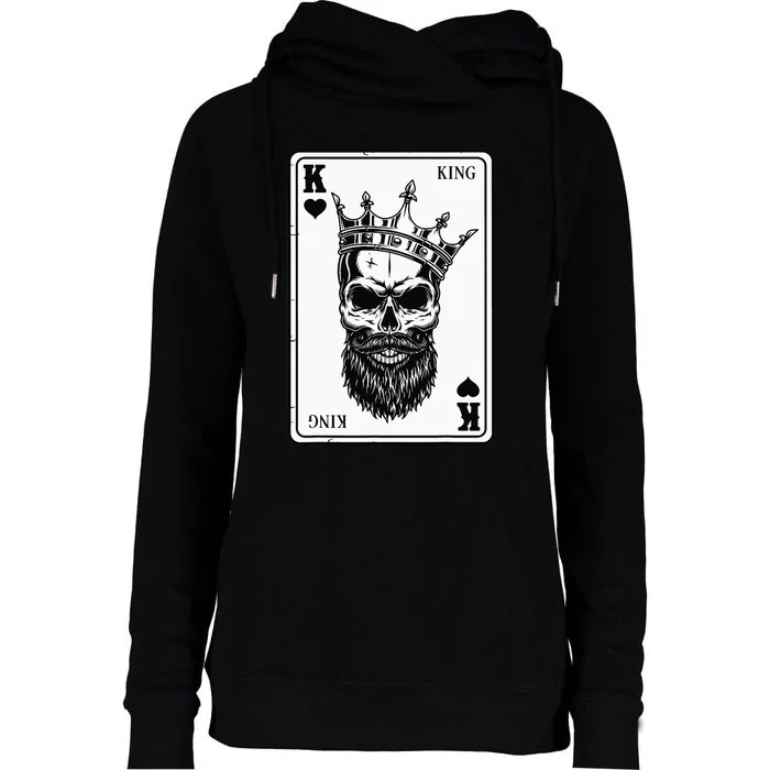 King And Queen Skull 22 Card Hearts Flush Couple Matching Womens Funnel Neck Pullover Hood