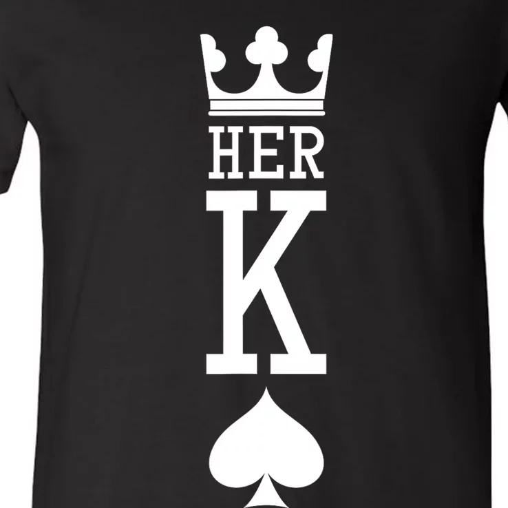 King And Queen Card 1 Of 2 Card Hearts Couple Matching V-Neck T-Shirt