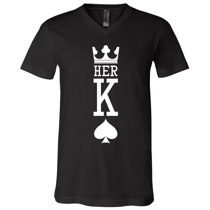 King And Queen Card 1 Of 2 Card Hearts Couple Matching V-Neck T-Shirt