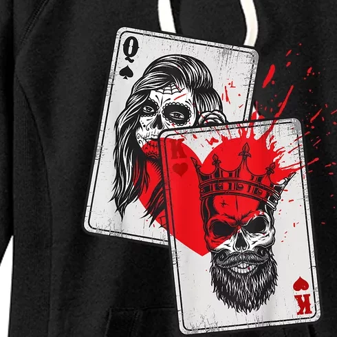 King And Queen Skull And Catrina Playing Cards Couple Women's Fleece Hoodie