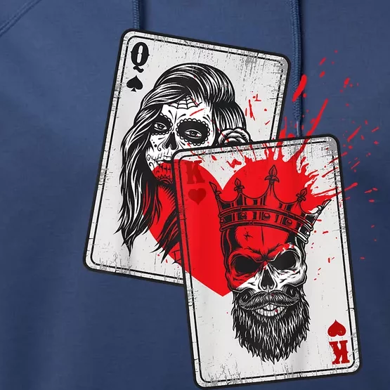 King And Queen Skull And Catrina Playing Cards Couple Performance Fleece Hoodie