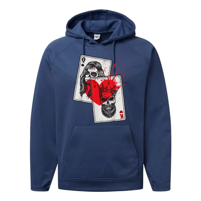 King And Queen Skull And Catrina Playing Cards Couple Performance Fleece Hoodie