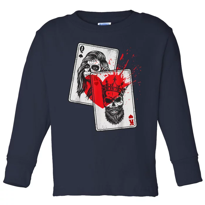 King And Queen Skull And Catrina Playing Cards Couple Toddler Long Sleeve Shirt