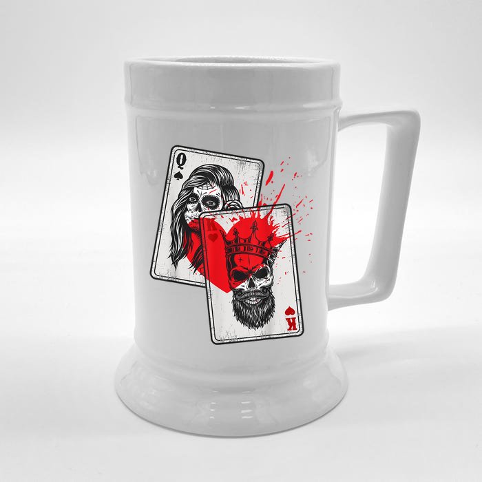 King And Queen Skull And Catrina Playing Cards Couple Front & Back Beer Stein