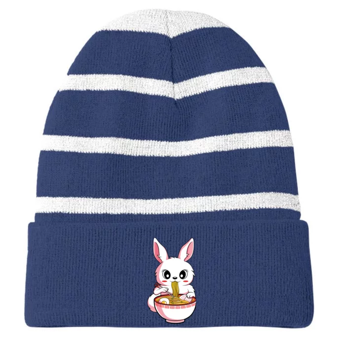 Kawaii Anime Ra Bunny Japanese Noodles Rabbit Lover Gift Striped Beanie with Solid Band