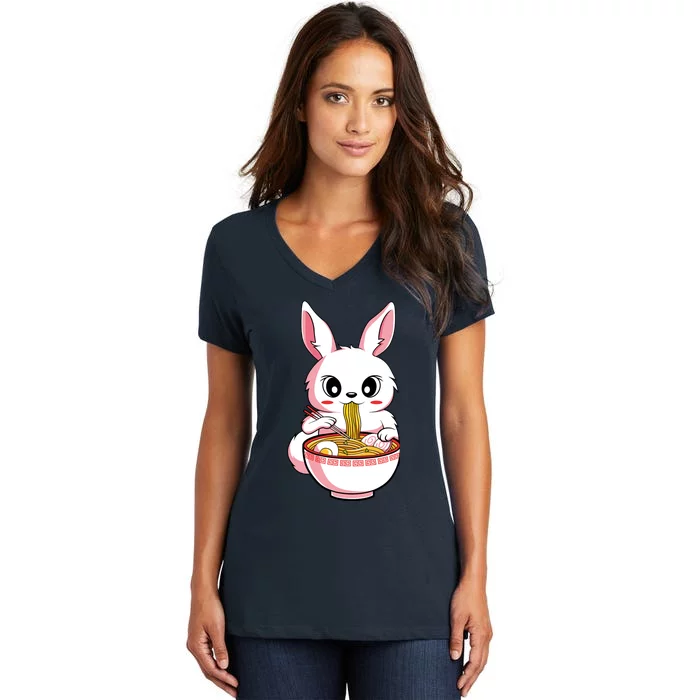 Kawaii Anime Ra Bunny Japanese Noodles Rabbit Lover Gift Women's V-Neck T-Shirt