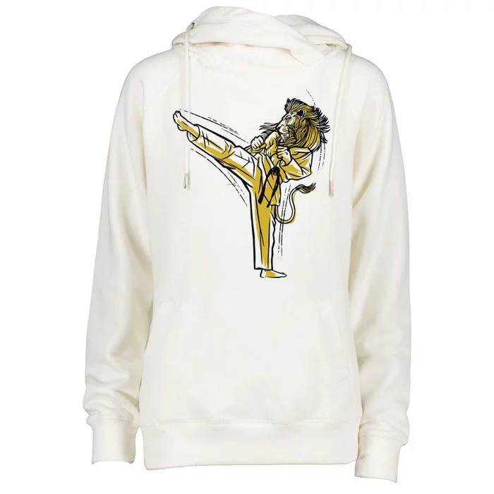 Karate Lion Kick Womens Funnel Neck Pullover Hood