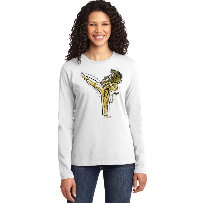 Karate Lion Kick Ladies Long Sleeve Shirt