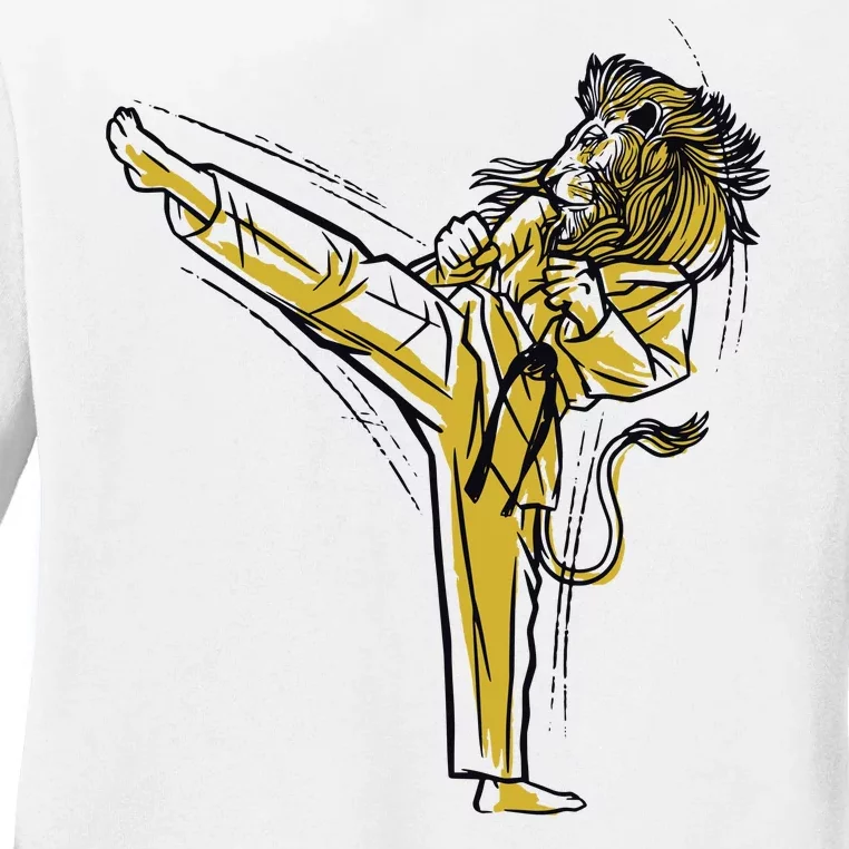 Karate Lion Kick Ladies Long Sleeve Shirt