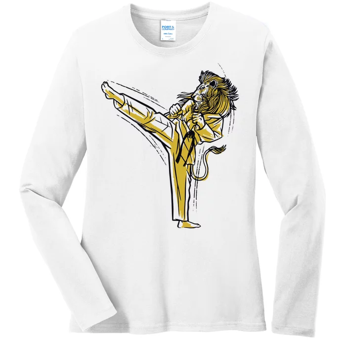 Karate Lion Kick Ladies Long Sleeve Shirt