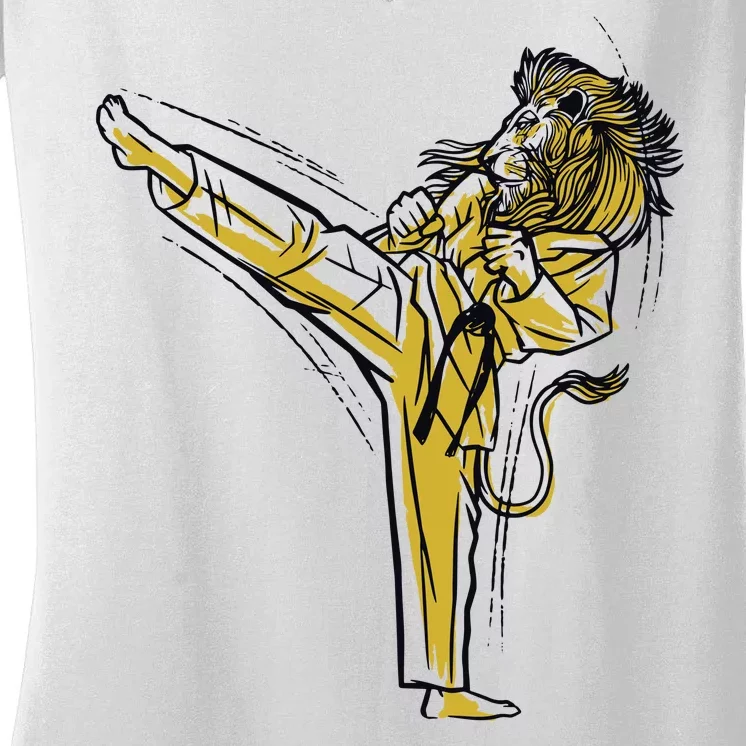 Karate Lion Kick Women's V-Neck T-Shirt