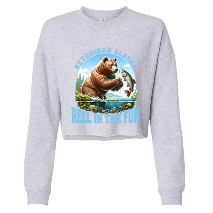 Ketchikan Alaska Salmon Fishing Bear Gift Cropped Pullover Crew