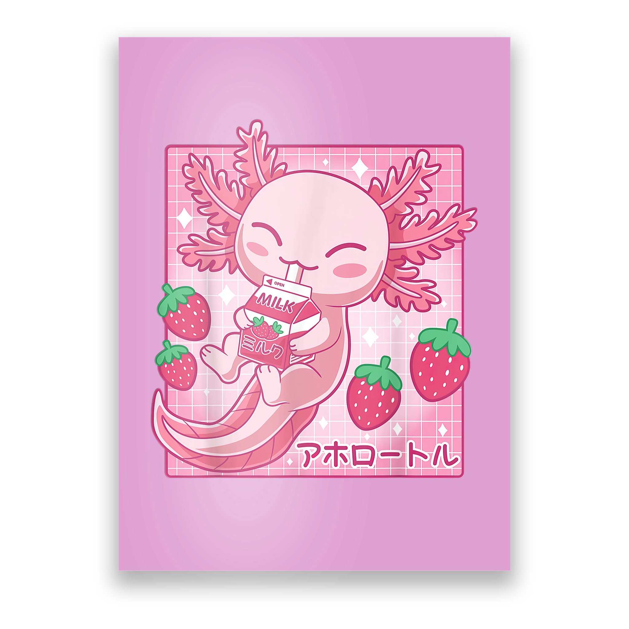 Kawaii Axolotl Strawberry Milk Shake Carton Japanese Anime Poster Teeshirtpalace 