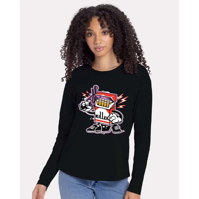 Killer Anti Smoking Cigarettes Funny Graffiti Cartoon Womens Cotton Relaxed Long Sleeve T-Shirt