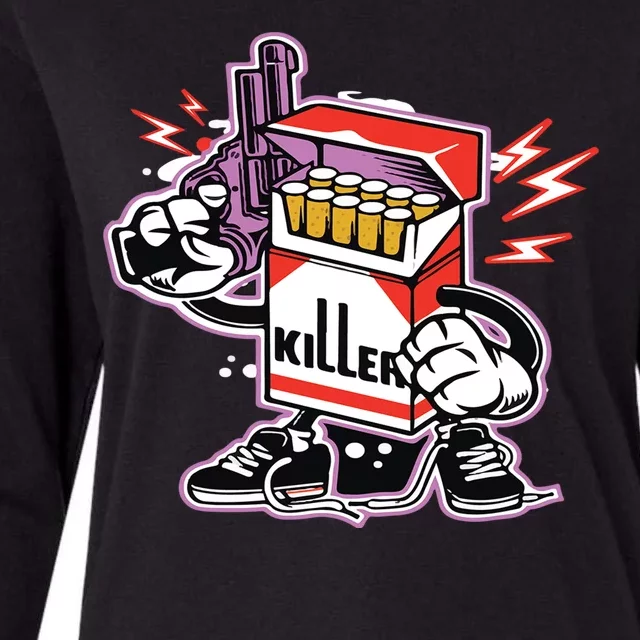 Killer Anti Smoking Cigarettes Funny Graffiti Cartoon Womens Cotton Relaxed Long Sleeve T-Shirt