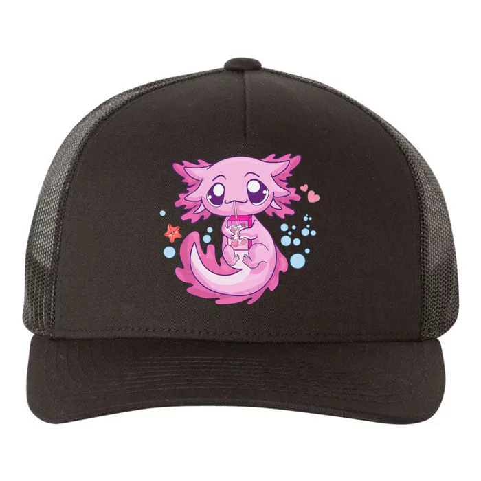 Kawaii Axolotl Strawberry Milk Shake Anime Yupoong Adult 5-Panel Trucker Hat