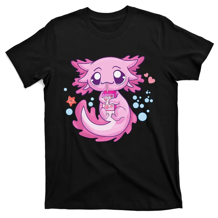 Kawaii Axolotl Strawberry Milk Shake Anime T-Shirt