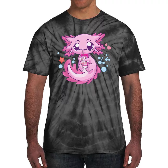 Kawaii Axolotl Strawberry Milk Shake Anime Tie-Dye T-Shirt