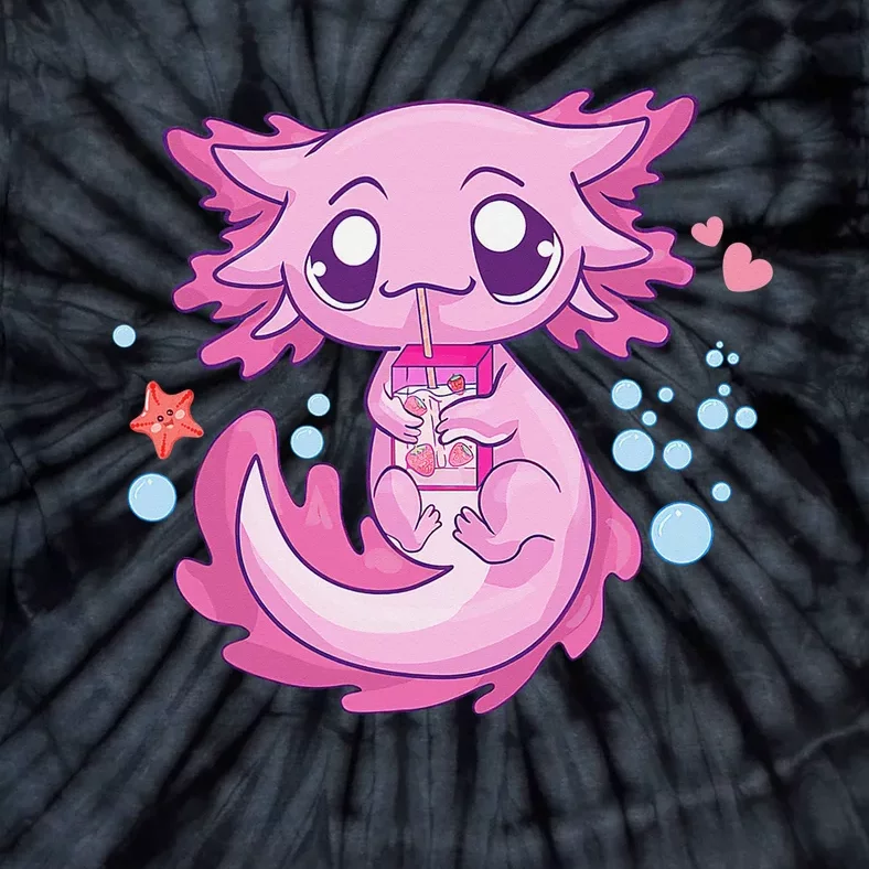 Kawaii Axolotl Strawberry Milk Shake Anime Tie-Dye T-Shirt