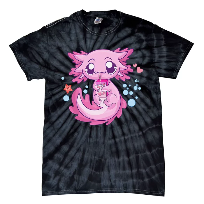 Kawaii Axolotl Strawberry Milk Shake Anime Tie-Dye T-Shirt