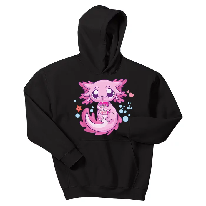 Kawaii Axolotl Strawberry Milk Shake Anime Kids Hoodie