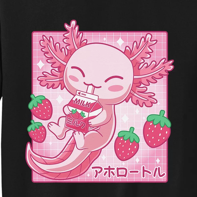 Kawaii Axolotl Strawberry Milk Shake Carton Japanese Anime Sweatshirt