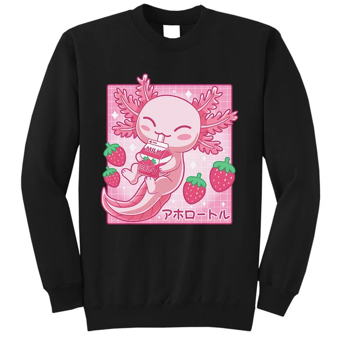 Kawaii Axolotl Strawberry Milk Shake Carton Japanese Anime Sweatshirt