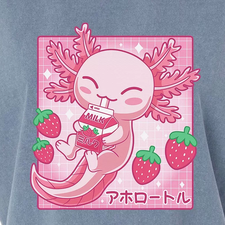 Kawaii Axolotl Strawberry Milk Shake Carton Japanese Anime Garment-Dyed Women's Muscle Tee