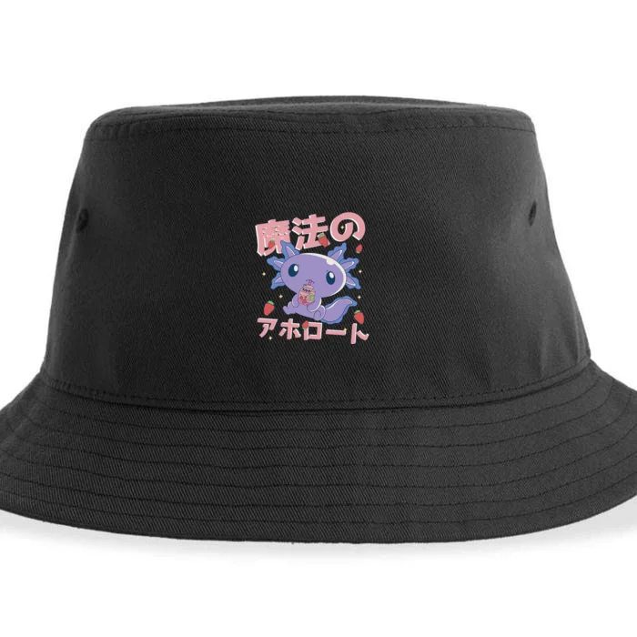 Kawaii Axolotl Strawberry Milk Shake Japanese Anime Sustainable Bucket Hat