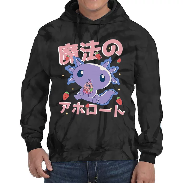 Kawaii Axolotl Strawberry Milk Shake Japanese Anime Tie Dye Hoodie